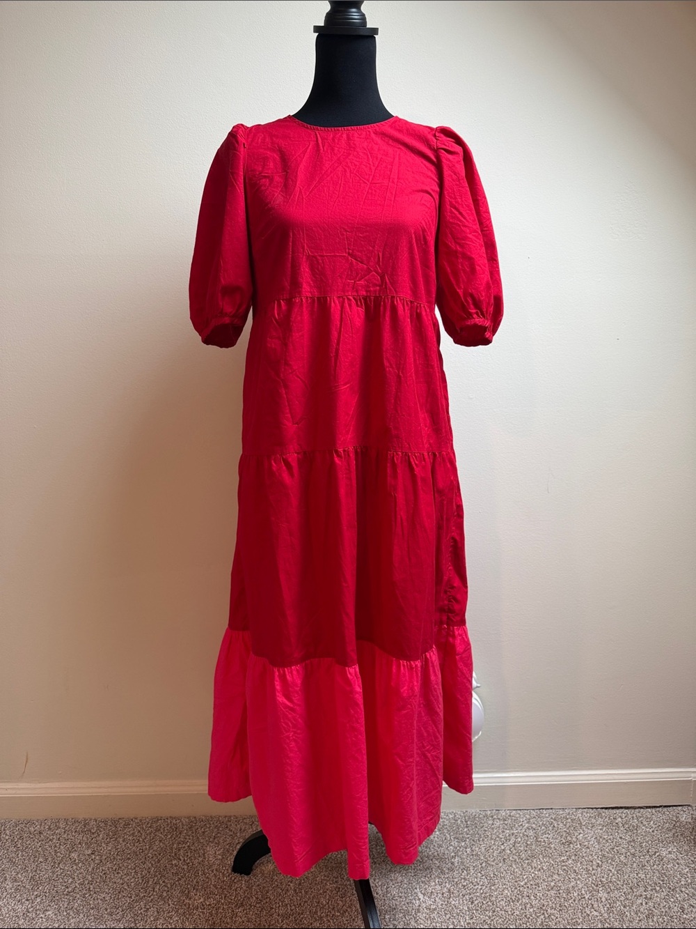 Old Navy Red Tiered Puff-Sleeve Maxi Dress